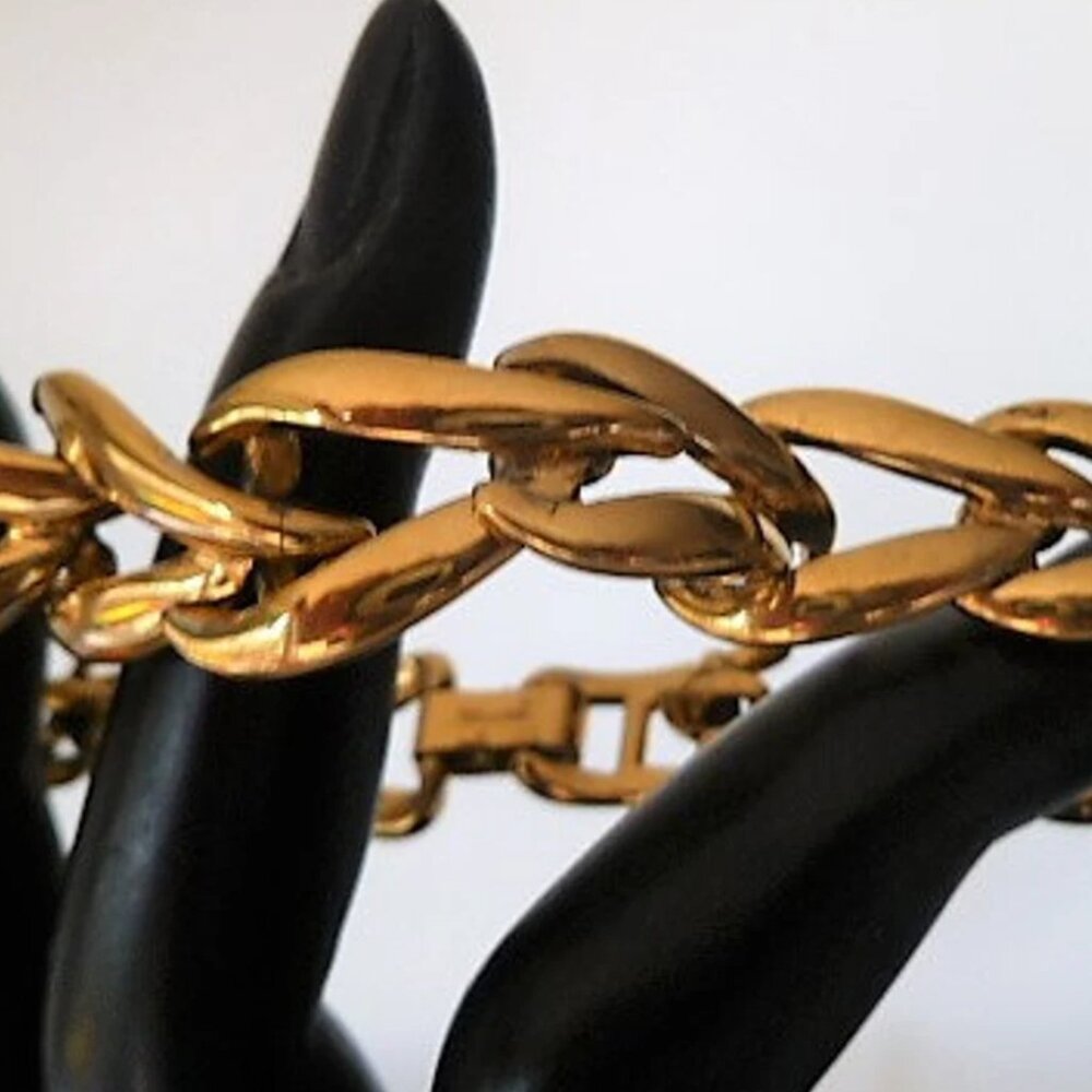 Signed Krementz Vintage 1950s Gold Fill Chain Link Tennis Bracelet
